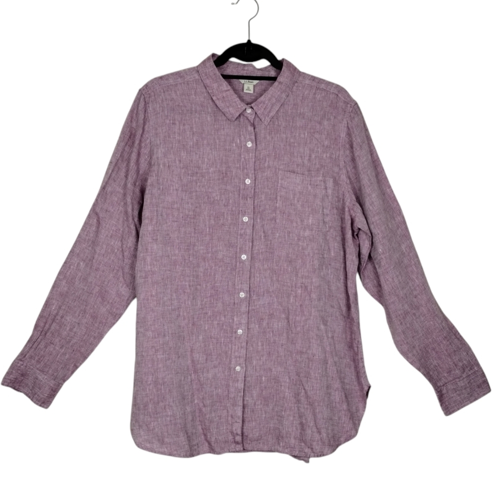 LL Bean 100% Linen Women's Pink Size XL Button Down Blouse Shirt Beach Cover Up